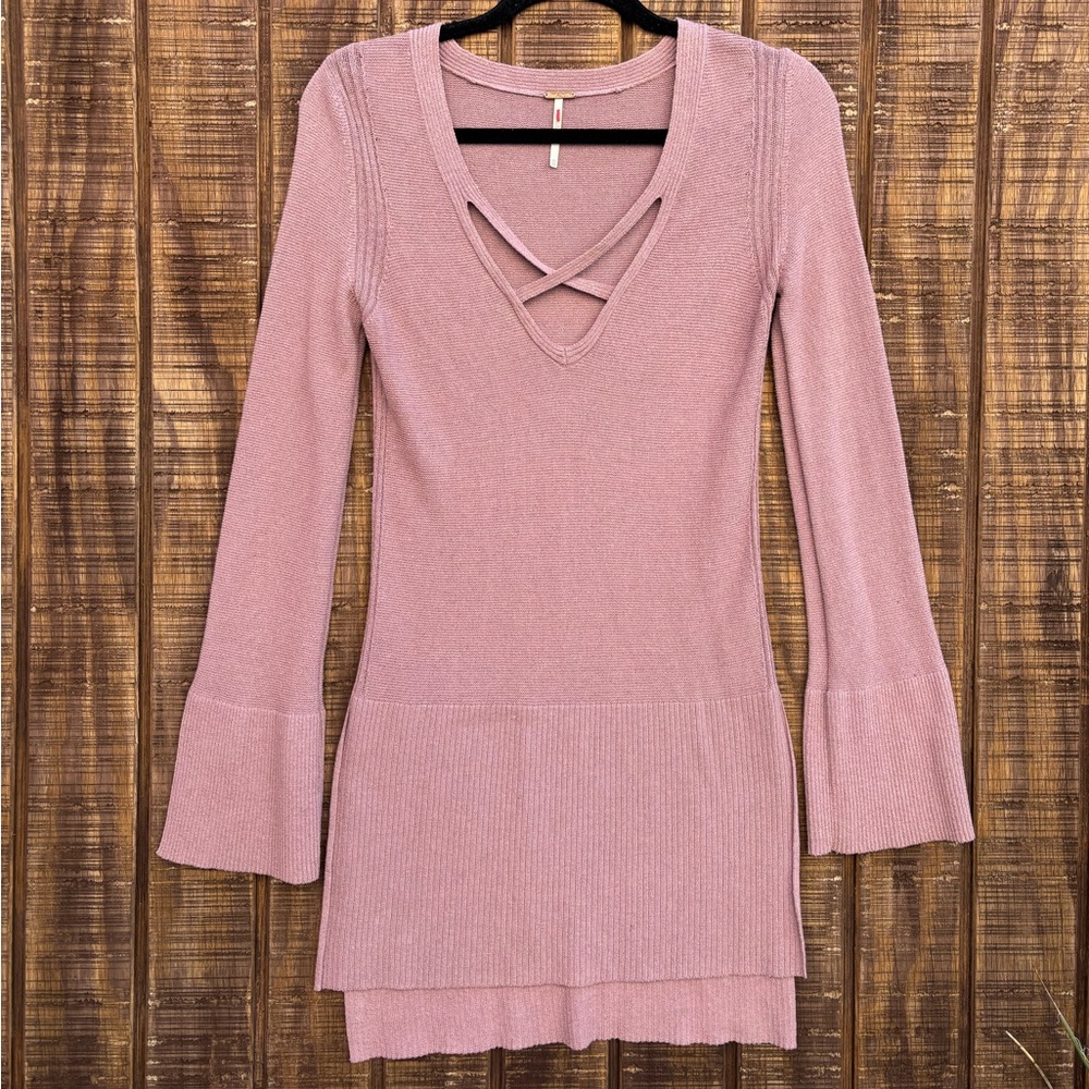 Free People Mauve Criss Cross Sweater Tunic Dress